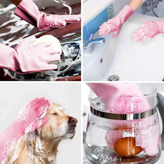 Afwashandschoenen Siliconen Reiniging Herbruikbare Scrub Handschoenen voor Afwas, Keuken, Badkamer (Grijs
