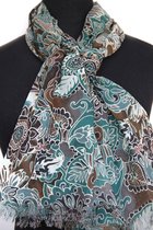 Dames sjaal - katoen - taupe - blauw - crème - 50 x 180 cm