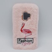 Voor Samsung S9 – pluizig hoesje – flamingo roze