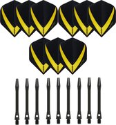 3 sets (9 stuks) Super Sterke – Geel - Vista-X – darts flights – inclusief 3 sets (9 stuks) - medium - Aluminium - zwart - darts shafts