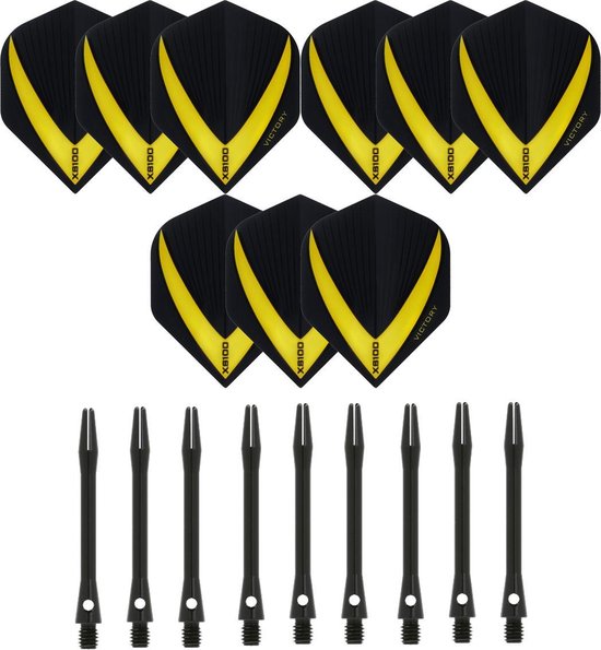 Afbeelding van het spel 3 sets (9 stuks) Super Sterke – Geel - Vista-X – darts flights – inclusief 3 sets (9 stuks) - medium - Aluminium - zwart - darts shafts