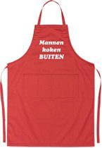 Mannen koken BUITEN! - Luxe Schort Keukenschort met tekst - Rood
