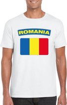 T-shirt met Roemeense vlag wit heren S