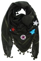 Hippe sjaal Groen flosjes - patches sterren sieraden - 140x140 cm