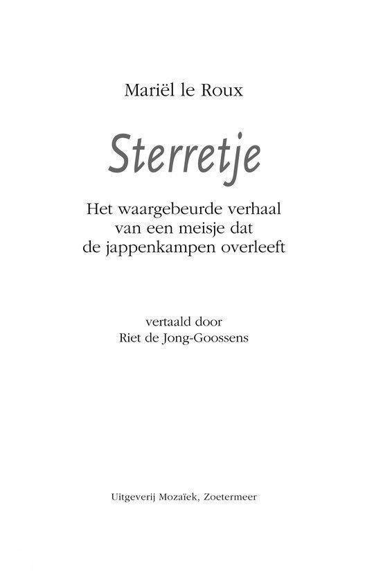 Titelpagina van een boek. Titel: Sterretje. Auteur: Mariël le Roux.