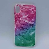 Geschikt voor iPhone XR – hoesje – Pink & green swirl