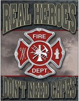 Firemen - Real Heroes - Retro wandbord - Brandweer - Amerika USA - metaal.