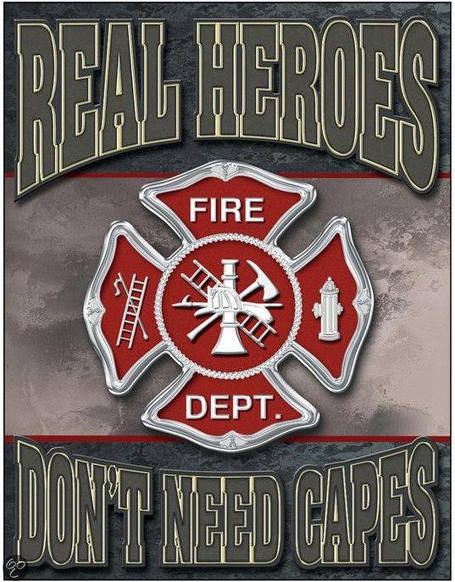 Signs-USA Firemen Real Heroes - Retro Wandbord - Metaal - 40x30 cm