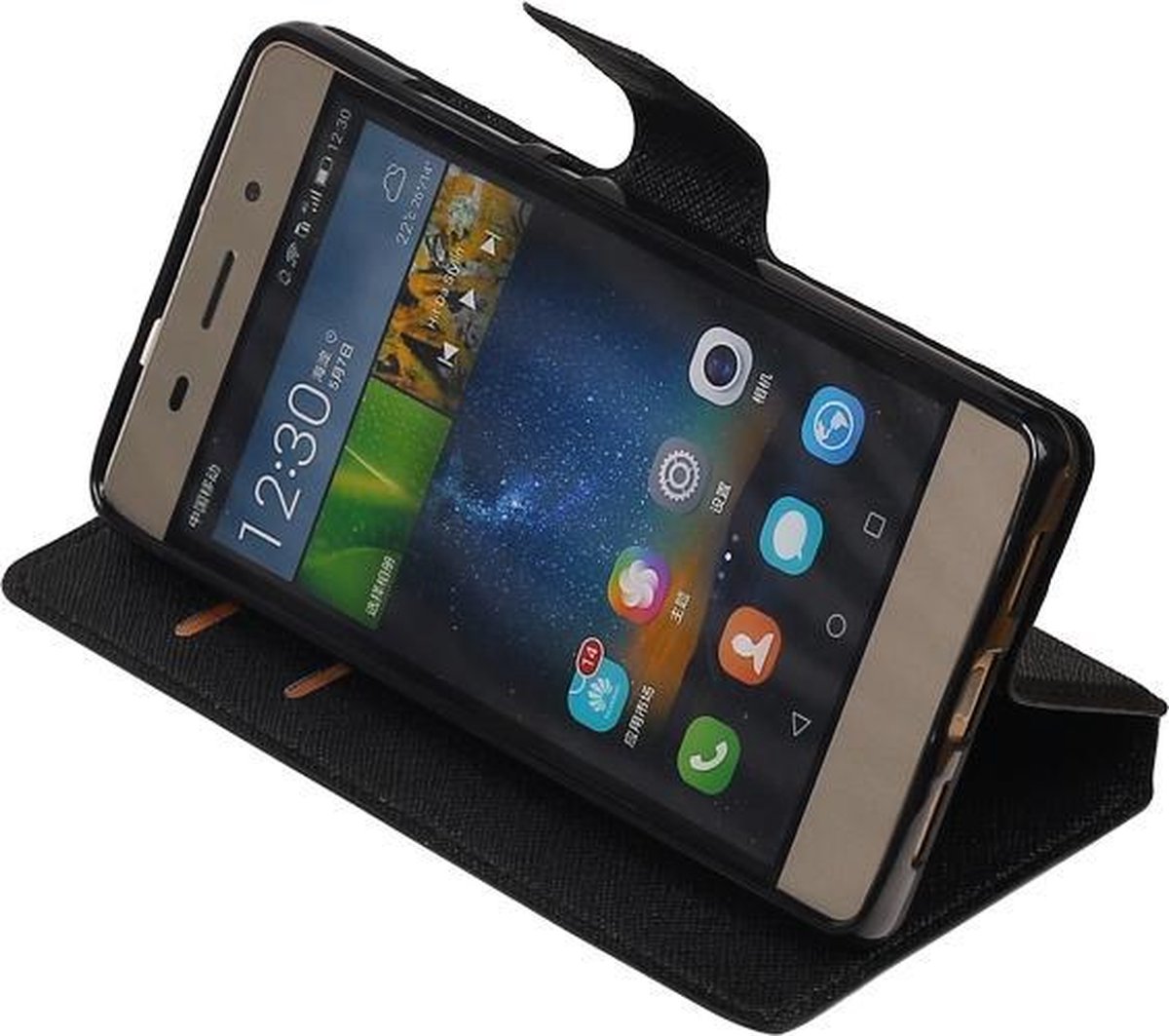 BestCases.nl Zwart Huawei P8 Lite TPU wallet case booktype hoesje HM Book