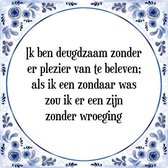 Tegeltje met Spreuk (Tegeltjeswijsheid): Ik ben deugdzaam zonder er plezier van te beleven; als ik een zondaar was zou ik er een zijn zonder wroeging + Kado verpakking & Plakhanger