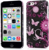 Rubber Coating Hardcase iPhone 5c - Vlinders Flora Zwart