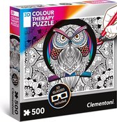 Clementoni - 3D kleur therapie puzzel - Owl - 500 stukjes, puzzel volwassenen