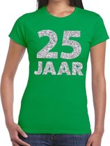 25 jaar zilver glitter verjaardag/jubilieum shirt groen dames S