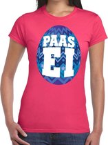 Paasei t-shirt roze met blauw ei voor dames 2XL