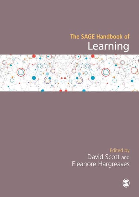 Boekomslag van "The SAGE Handbook of Learning", roze met een grafische weergave van verbonden cirkels in rood, oranje, blauw en wit.