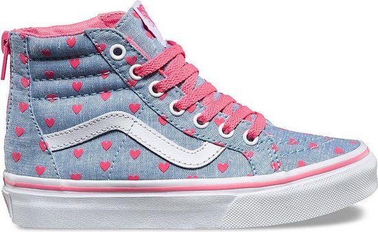 Vans Sneakers Kids- SK8-HI Zip chambray hearts blauw roze maat: 28 | bol.com