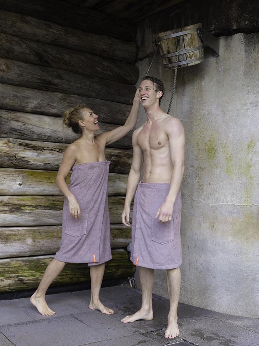 Sauna handdoek dames taupe - omslagdoek met klittenband