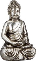 Boeddha beeld zilver - mediterende Boeddha 42 cm
