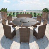 Tuinset rond poly rattan bruin 13-delig - Inclusief fleecedeken