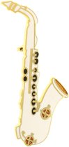 Behave Broche muziek instrument saxofoon wit emaille