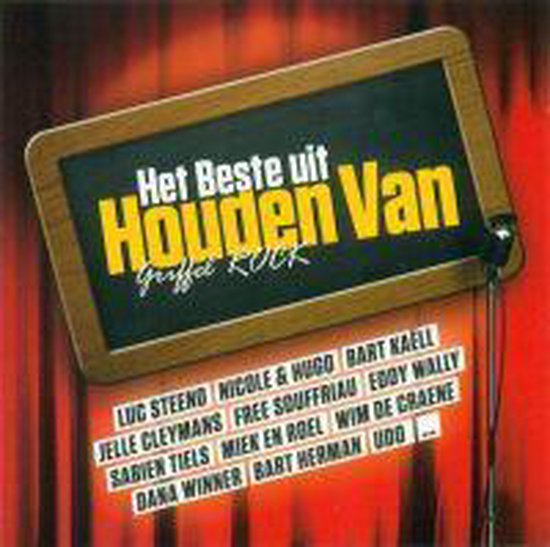 Albumhoes met "Het Beste uit Houden Van" en "griffel ROCK" in gele letters. Namen van artiesten staan onderaan.