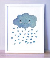 Postercity - Design Canvas Poster Wolk en Hartjes Regen  / Muurdecoratie / 40 x 30cm / A3
