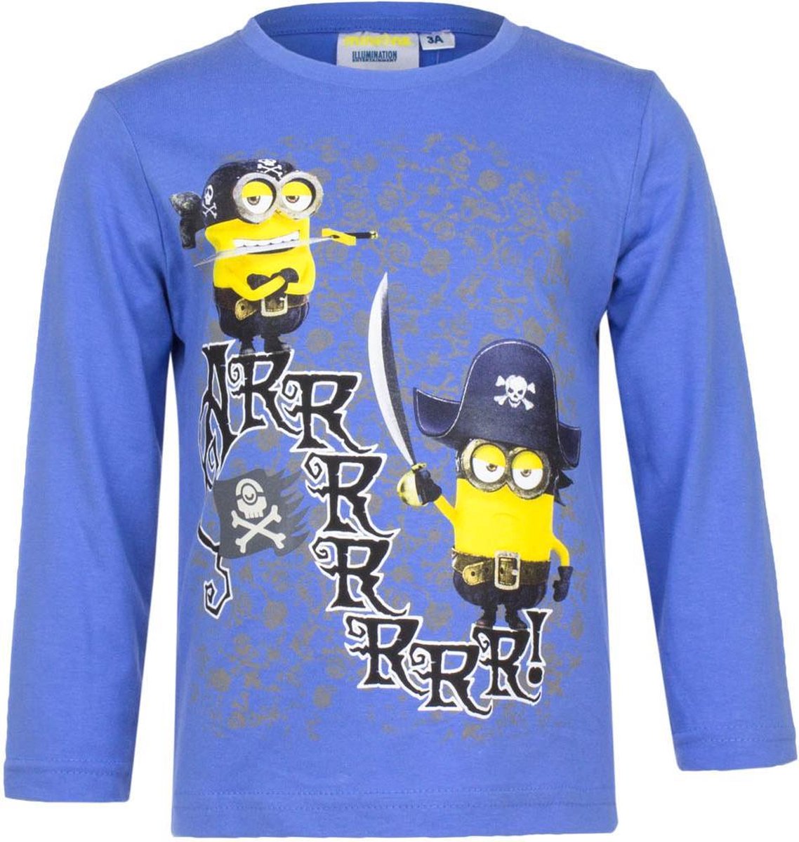 Minion shirt met lange mouw - piraten - blauw - maat 92/98 (3 jaar)