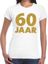 60 jaar goud glitter verjaardag/jubileum kado shirt wit dames S
