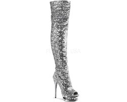 Pleaser - BLONDIE-R-3011 Plateau Overknee Laarzen - Paaldans schoenen - 39 Shoes - Zilverkleurig