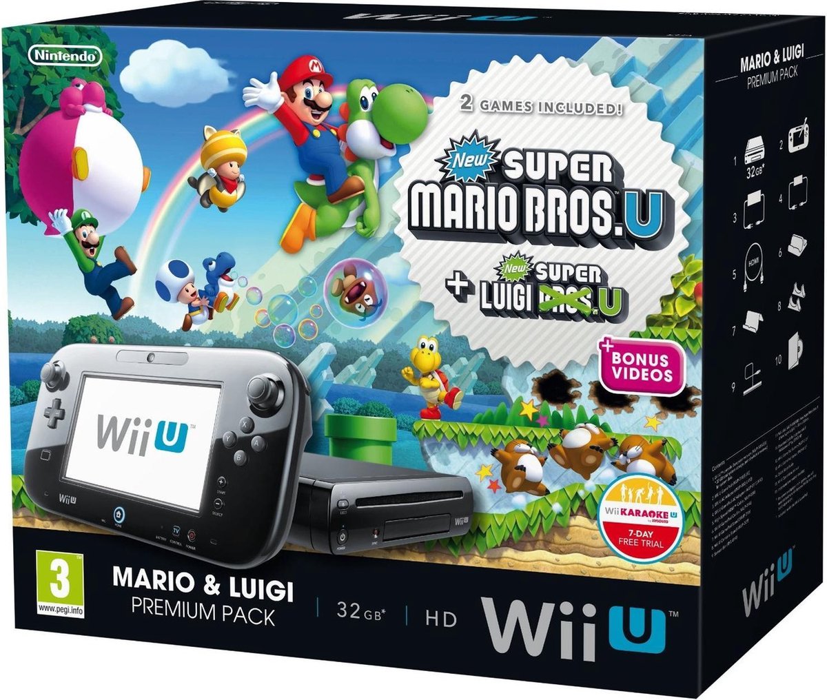 Nintendo Wii U Console, Premium Pack 32GB (Zwart) + + Luigi Wii U | bol.com