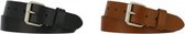 De Riemenspecialist  - Combi deal 2 leren riemen met rol gesp in de kleuren Zwart en Cognac 4 cm breed maat 95 - Echt Leer - Totale lengte 110