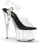 Pleaser - ADORE-708 Sandaal met enkelband, Paaldans schoenen - Paaldans schoenen - 38 Shoes - Transparant/Zwart