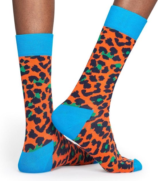 Happy Socks Leopard Sokken - Oranje/Groen - Maat 41-46 | bol.com