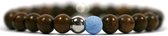 IbizaMen - heren armband - robles hout 8mm - blauwe agaat kraal - rvs kraal - 21cm