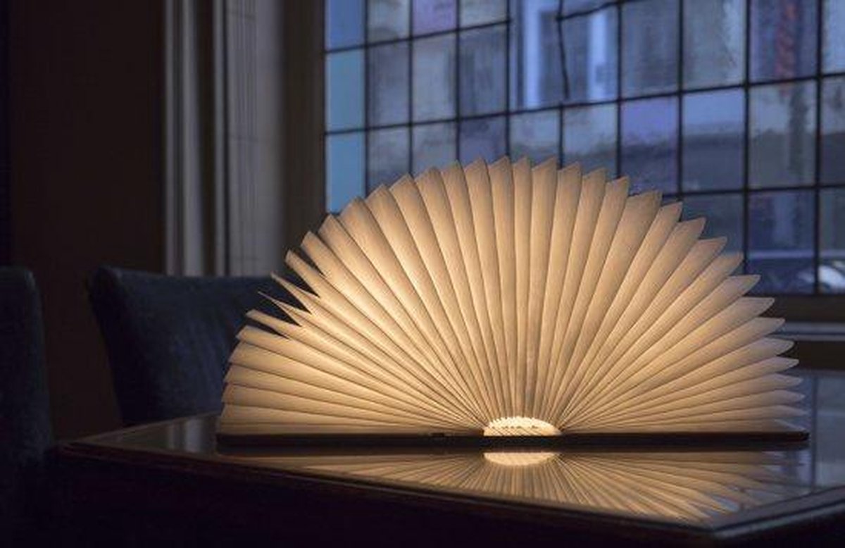 Boeklamp met Donker houten cover - groot formaat - LED - Oplaadbaar - Warm Wit