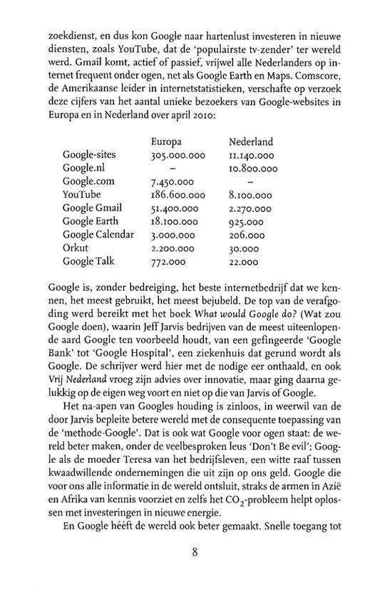 Pagina met tekst over Google's bedrijfsmodel en statistieken.