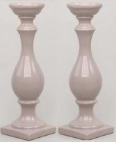 Set/2 Kandelaars van keramiek 31 cm hoog kleur Taupe