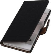 Croco Bookstyle Wallet Case Hoesje Geschikt voor Sony Xperia Z5 Zwart