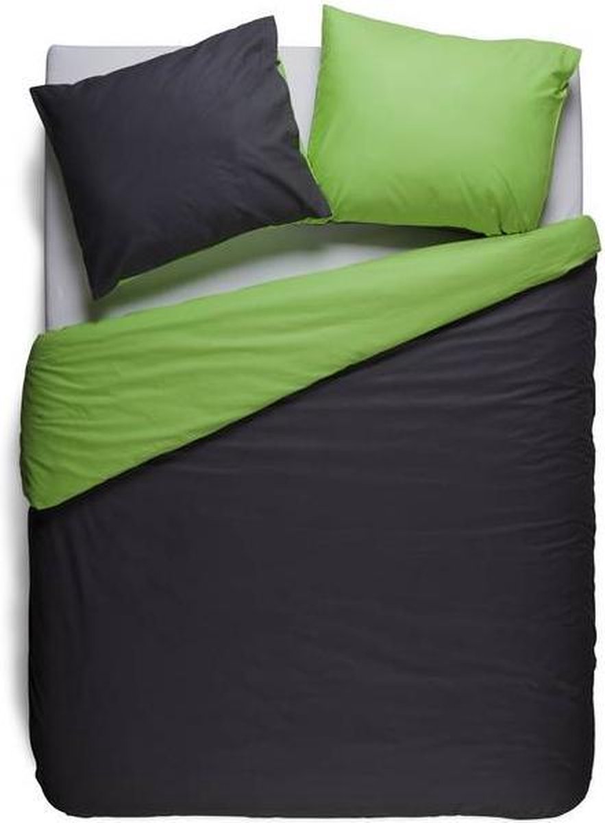 Snoozing Two Tone - Dekbedovertrek - Lits-jumeaux - 260x200/220 cm + 2 kussenslopen 60x70 cm - Antraciet/Lime