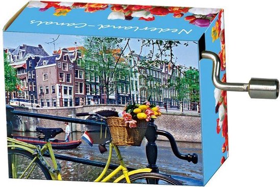 Foto: Muziekdoosje holland fiets op gracht melodie tulpen uit amsterdam