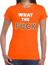 What the Fuck tijgerprint tekst t-shirt oranje dames - dames shirt What the Fuck - oranje kleding XL