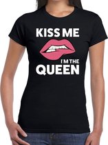 Kiss me i am the Queen t-shirt zwart dames - feest shirts dames L