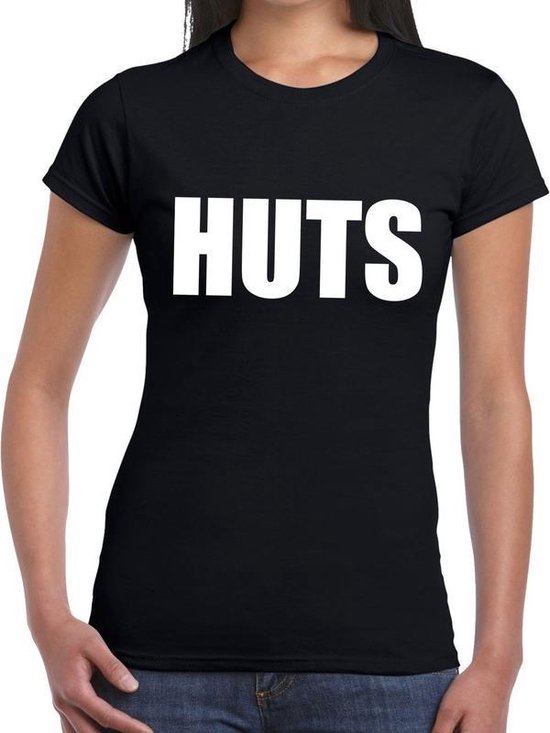 HUTS tekst t-shirt zwart dames - dames shirt  HUTS XXL