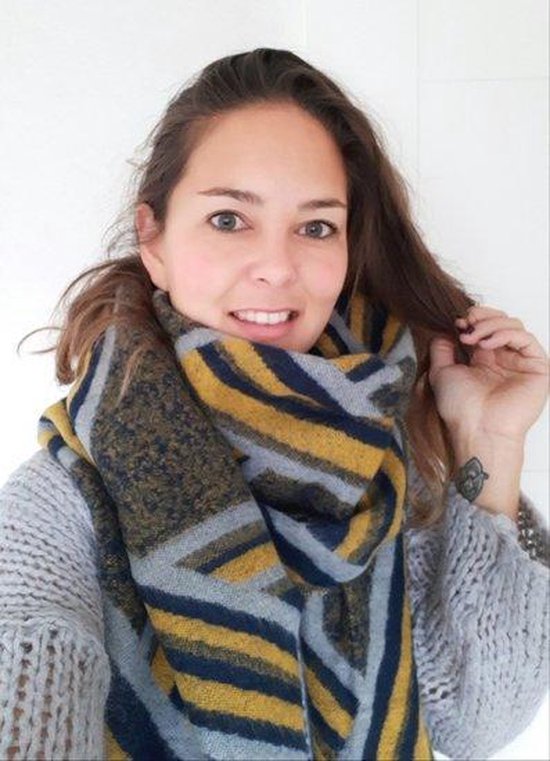 Aanpassen eigenaar Verhogen Lange dames sjaal Fancy|Blauw grijs geel|Dikke kwaliteit|Strepen | bol.com