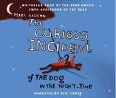 Boekcover met de titel 'The Curious Incident of the Dog in the Night-Time' door Mark Haddon. Een bruine hond ligt onder een vork.