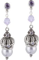 Boucles d'oreilles en plaqué argent Dolce Luna avec perles plus couronne et Swarovski, couleur lilas, clous d'oreilles