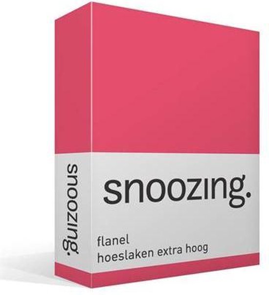 Snoozing - Flanel - Hoeslaken - Extra Hoog - Lits-jumeaux - 160x210/220 cm - Fuchsia