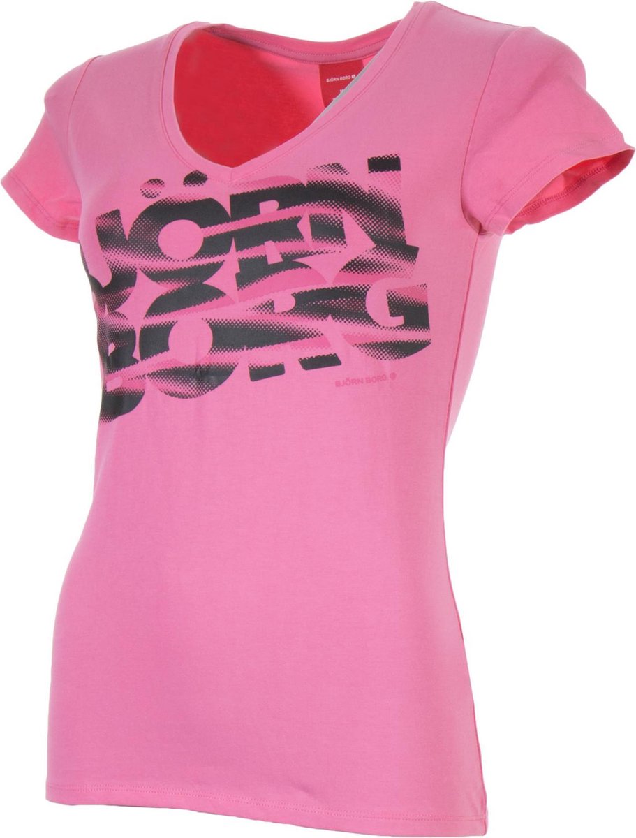 Bjorn Borg SS T-shirt Dames Sportshirt Maat M - Vrouwen - roze/zwart | bol.com