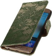 Samsung Galaxy Grand Max - Donker Groen Lace / Kant Design - Book Case Wallet Cover Cover