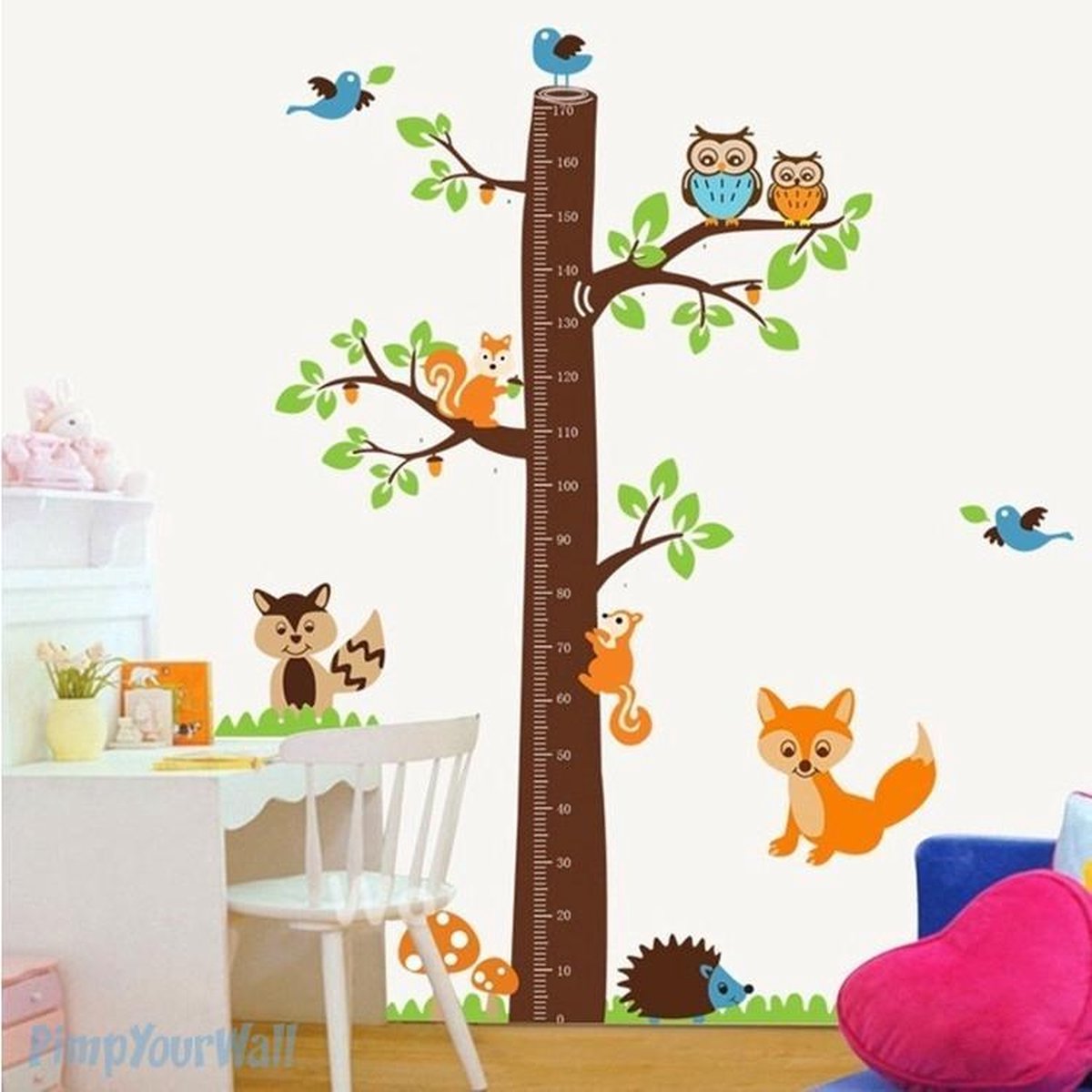 Muursticker Groeimeter Boom met Dieren